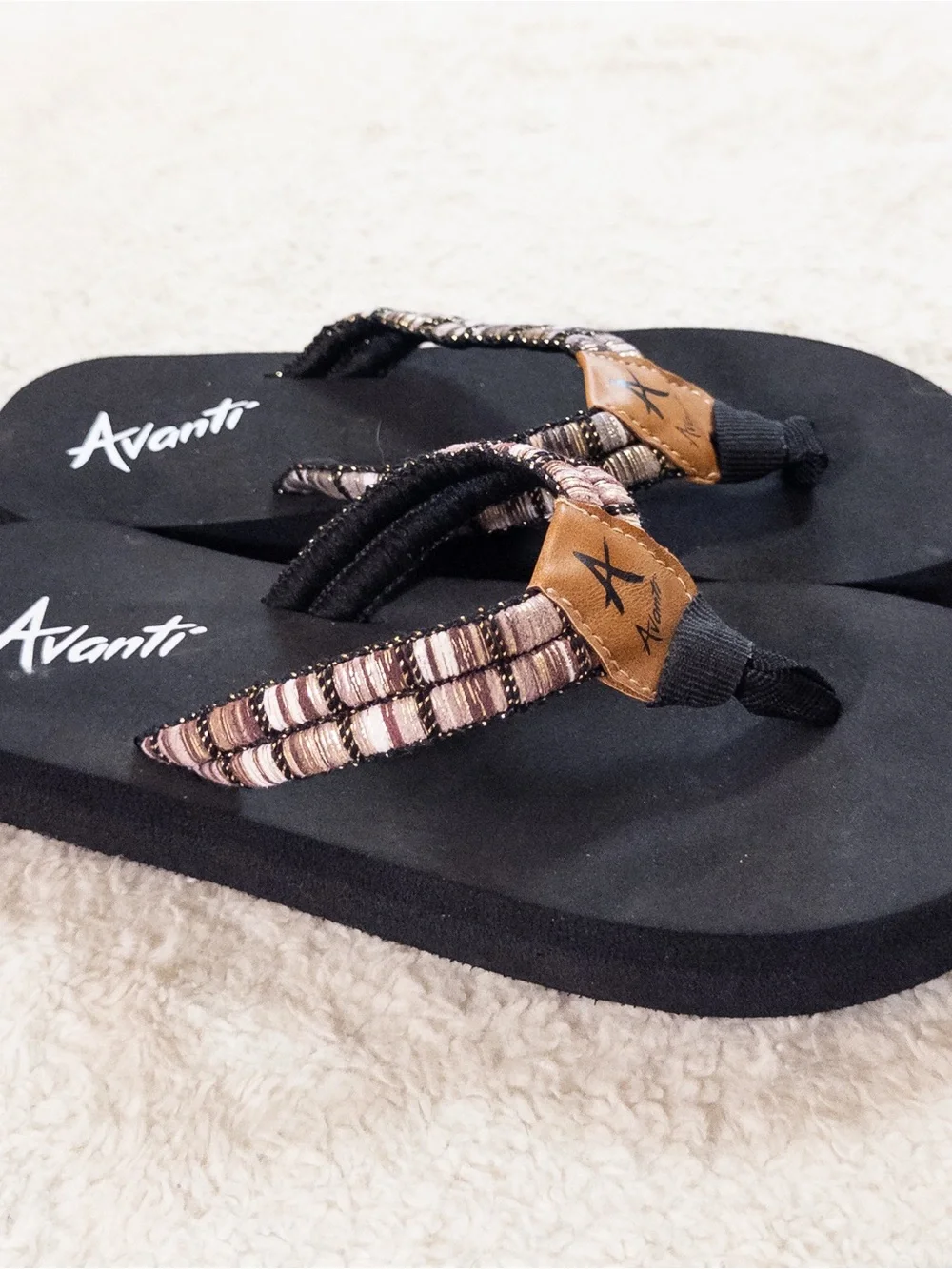 Avanti Black Gray Comfort Flip Flops Women’s Size 6 NWOT Casual Sandals